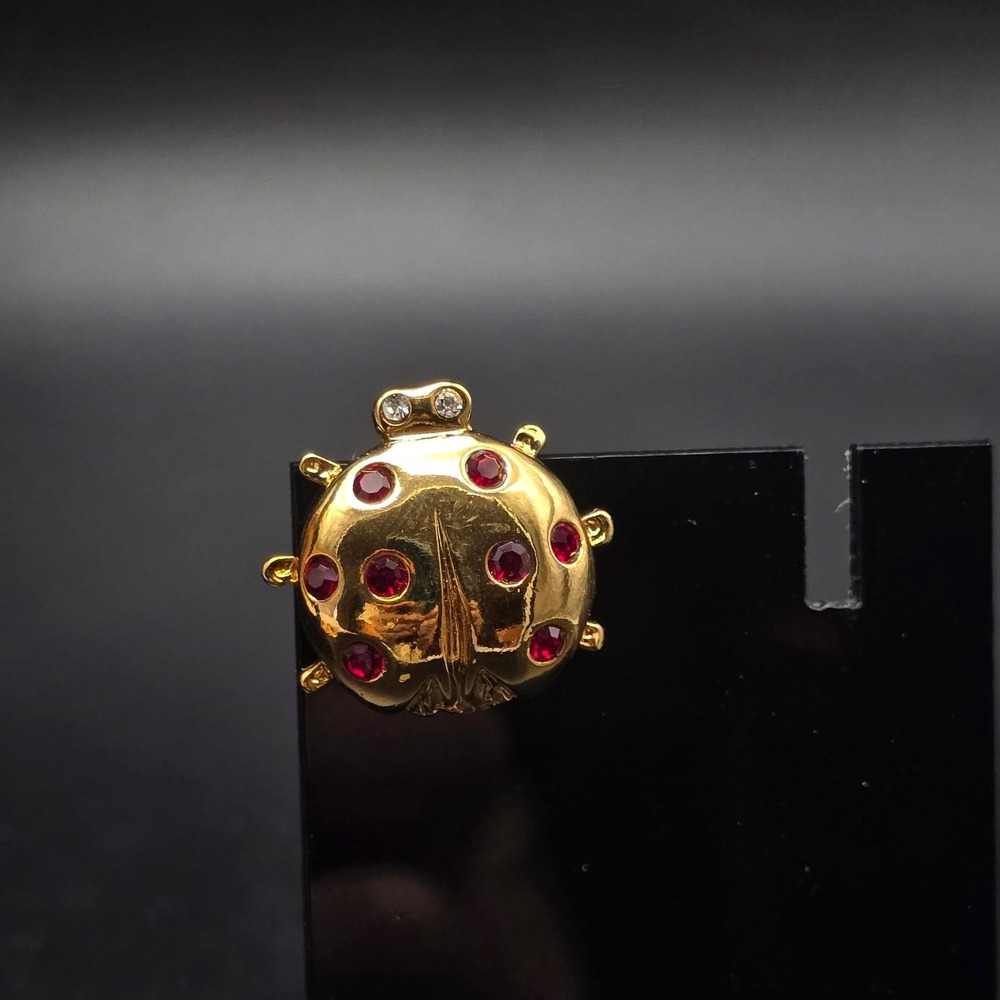 Avon 1996 Garden Friends Pin Lady Bug Gold Tone Red Rhinestone Vintage Insect